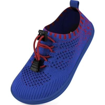 Abbildung von IceUnicorn Barfußschuhe Kinder Breite Zehenbox Knit Jungen Mädchen Hausschuhe Minimal Kleinkind Walking Schuhe Minimalistische Atmungsaktiv(Blau Rot, 24EU Weit)