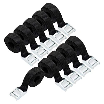 Abbildung von Amazon Basics Spanngurt, 2.5 m lang, 25 mm breit, Belastbarkeit 150 kg, entspricht DIN EN 12195 2, Schwarz, 10 Stück