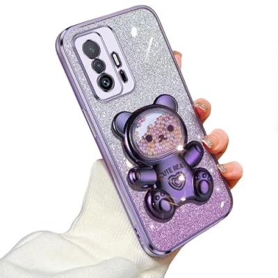 Abbildung von Handyhülle für Xiaomi 11TMi 11T Pro Hülle, Magnetischer Ring Ständer Mi 11T/11T Fingerhalter Soft TPU Stoßfeste Bling Schutzhülle mit (11T/11T Pro,B)
