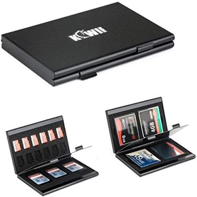 Abbildung von KIWIFOTOS Schutzhülle aus Aluminium für Speicherkarten SD MicroSD Micro SDXC SDHC CF (Compact Flash) TF und NS Spielkarten, Kartenhalter Tragebox Aufbewahrung mit Eva Schaumstoffeinsätzen