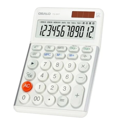 Abbildung von OSALO Taschenrechner große Tasten Großes Display 12 stelliger Tischrechner Bürorechner Schreib mit Mehrwert Steuer Funktion für Schule, Büro, Steuerberechnung (FQ 300T)