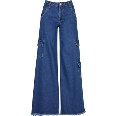 Abbildung von Urban Classics Damen TB6156 Ladies Mid Waist Cargo Denim Pants Hose, Vintage lightblue Washed, 32