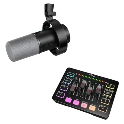 Abbildung von FIFINE XLR Studio Mikrofon Dynamisches K688 und Gaming Audio Mixer SC3, USB Microphone PC für Streaming Podcast Gaming, RGB mit Interface