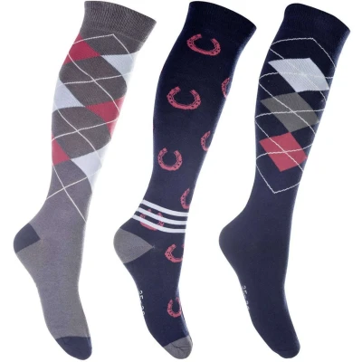 Abbildung von HKM Reitsocken Cardiff Set von 3 dunkelblau rot 30 34