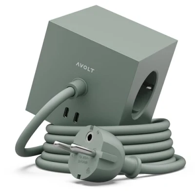 Abbildung von Avolt Steckdosenleiste Wurfel USB C Die erste Designer der Welt 3 Steckdosen und 2 Magnetische Fußbefestigung (Grun, 3m)