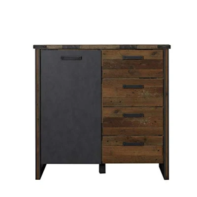 Abbildung von trendteam smart living Prime Kommode Grau Matt/Alteiche Wohnzimmerschrank in rustikaler Optik (BxHxT) 119 x 110 42 cm Sideboard mit antikfarbenen Griffen