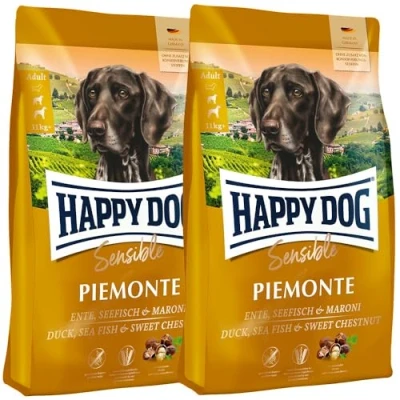 Abbildung von Happy Dog Sensible Piemonte M Trockenfutter, Hundefutter Geschmacksrichtung Ente, Seefisch &amp; Maroni 2x10kg
