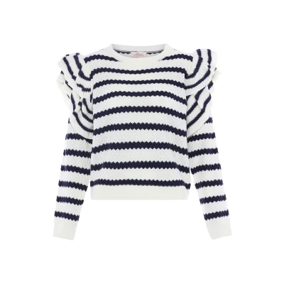 Abbildung von Dreimaster Strickpullover, Damen, Größe: XL/XXL, Wollweiss marine