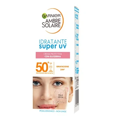 Abbildung von Garnier Feuchtigkeitsspendende Gesichtscreme Super UV, für trockene Haut, LSF 50+, schnell einziehend, mit Glycerin, Ambre Solaire 50 ml