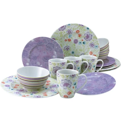 Abbildung von CreaTable Kombiservice &quot;Geschirr Set Oriental&quot;, (Set, 16 tlg., Kaffeeservice und Tafelservice im Set, für 4 Personen), Service, mit fliederfarbenem Blumendekor, Teile, Personen