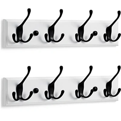 Abbildung von LARHN Garderobenhaken Weiß (2 Stück) Garderobenleiste mit 4 Haken in Schwarz 42 cm Kleiderhaken Wand Wandgarderobe für Flure, Garderoben, Schlafzimmer und Badezimmer