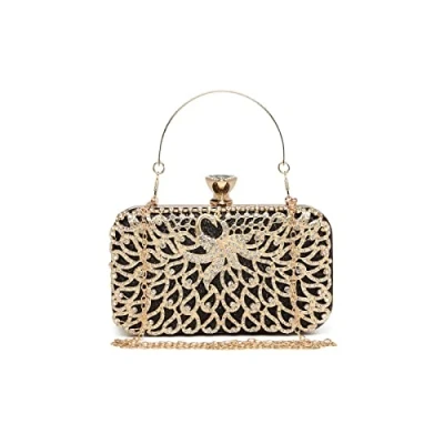 Abbildung von Miss Lulu Clutch Taschen für Frauen Hartschalen Clutches Beading Dinner Damen Pures Abendhandtaschen mit abnehmbarer Kette (Schwarz)