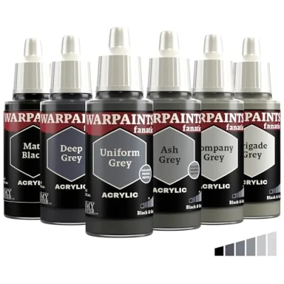 Abbildung von The Army Painter, Warpaints Fanatic Flexible Triad: Black &amp; Greys, 6 x 18 ml Acrylfarbe, Miniatur Hobbybemalung, Für Wargaming