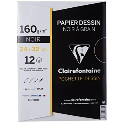 Abbildung von Clairefontaine 96771C Mappe Zeichenpapier (160 g, 24 x 32 cm, 12 Bögen, ideal für Kunstunterricht) schwarz