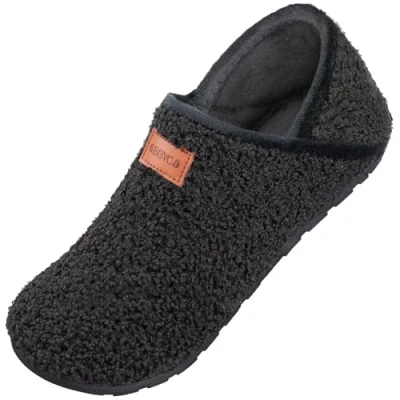 Abbildung von OBBYCO Damen Hausschuhe Herren Casual Pantoffeln Memory Foam Pluesch mit Geschlossene Rueckseite Indoor Outdoor Schuhe, Grau 44 EU