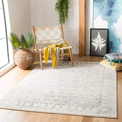 Abbildung von SAFAVIEH Boho Teppich für Wohnzimmer, Esszimmer, Schlafzimmer Tulum Collection, Kurzer Flor, Elfenbein und Grau, 122 X 183 cm
