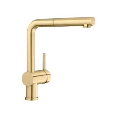 Abbildung von BLANCO LINUS S Küchenarmatur in satin gold Hochdruck Mit herausziehbarem Schlauch Rückflussverhinderer Keramik Kartusche Gesicherte Wasserqualität &amp; wassersparend