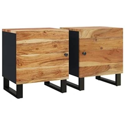 Abbildung von vidaXL 2X Nachttisch mit Stauraum Industrie Stil Nachtschrank Nachtkonsole Nachtkommode Schlafzimmer Schrank Kommode 40x33x46cm Massivholz Akazie