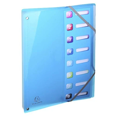 Abbildung von Exacompta 58670E Premium Ordnungsmappe Iderama. Aus stabilem Kunststoff DIN A4 8 Fächer mit dehnbarem Rücken 2 Gummizügen und Indexfenstern Register Mappe Eckanner 1 Stück Zufallsfarbe