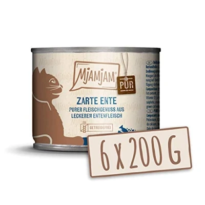 Abbildung von MjAMjAM Premium Nassfutter für Katzen purer Fleischgenuss zarte Ente pur, 6er Pack (6 x 200 g), getreidefrei mit extra viel Fleisch