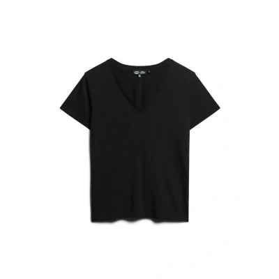 Abbildung von Superdry SLUB Embroidered Vneck Tshirt basic, Damen, Größe: 44, Black