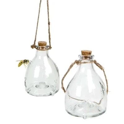 Abbildung von Glas Wespenfalle 2er Set, mit Aufhänger zum Stellen oder Hängen, befüllbar Lockstoff, chemiefrei, zur Abwehr von Insekten