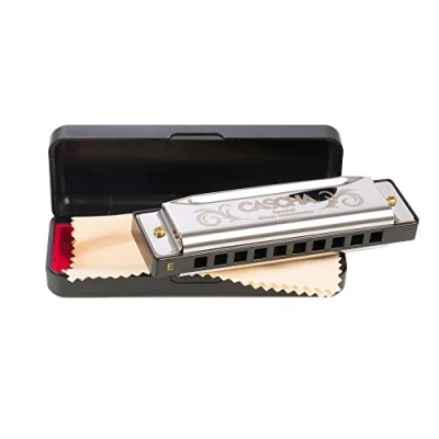 Abbildung von CASCHA Mundharmonika in E Dur inklusive Case und Pflegetuch, Special Blues Country Mouth Harmonica, für Anfänger Kinder, Silber