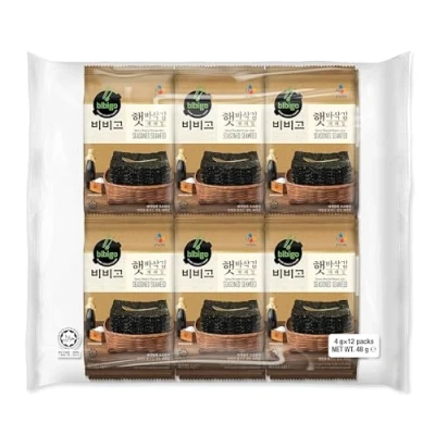 Abbildung von Bibigo Jaerae Seealgen getrocknet Gerösteter Seetang Ideal als Snack oder Beilage 12 x 4 g