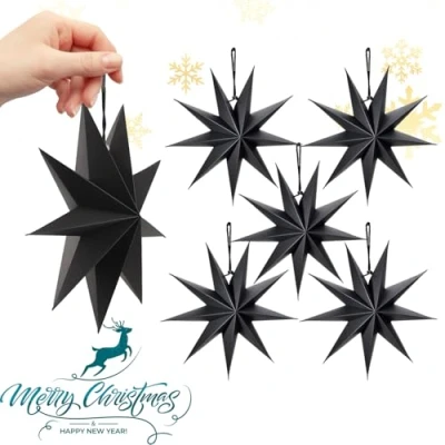 Abbildung von Kapokr 6 Stück Papiersterne Weihnachtsbaum Papierstern Schwarz 30cm Weihnachtsdeko zum Aufhängen Sterne Falten Papier für Weihnachten Halloween Hochzeiten Geburtstag