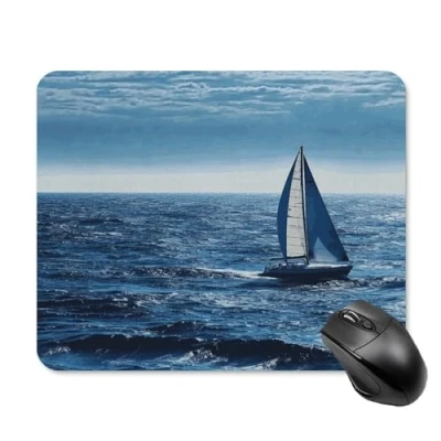 Abbildung von Mauspads mit blauem Meeressegelboot, bedruckt, wasserdicht, Computer Mauspad, rutschfeste Gummiunterseite, Mauspad für Computer, Laptop, Maus