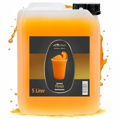 Abbildung von A. Becker&#039;s Slush Eis Sirup Ohne Azofarbstoffe 5L Pfirsich Vegan 1L Konzentrat ergibt 6L Getränkesirup für Zubereitung in Maschine und Mixer