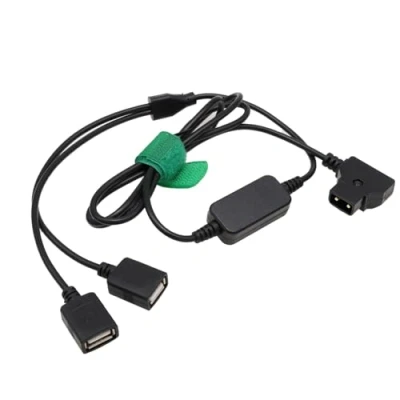 Abbildung von HangTon D Tap USB Stromrichter Verteilerkabel, 14,8 V P Stecker auf 2X Buchse 5 3A für Lock Gold Mount Akku zum Telefon