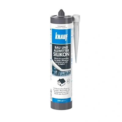 Abbildung von Knauf Bau &amp; Allwetter Silikon zum Abdichten von Fugen im Innen und Außen Bereich Silicon, Dicht Masse für Fenster, Türen Fassaden, 300 ml, transparent
