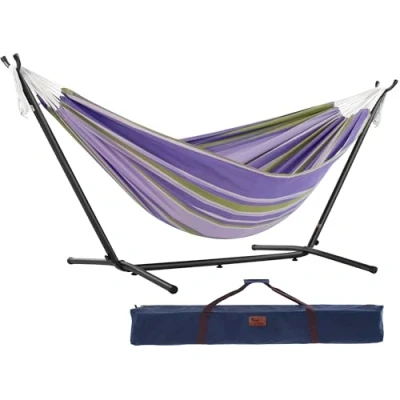 Abbildung von Vivere Doppel Baumwolle Hängematte mit Hängemattengestell 250 cm, Tranquility