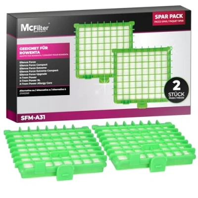 Abbildung von McFilter 2 HEPA Filter geeignet für Rowenta Silence Force Serie, als Alternative ZR 002901, Filterkassette Turbo Extreme &amp; Ersatzteile Staubsauger Tefal