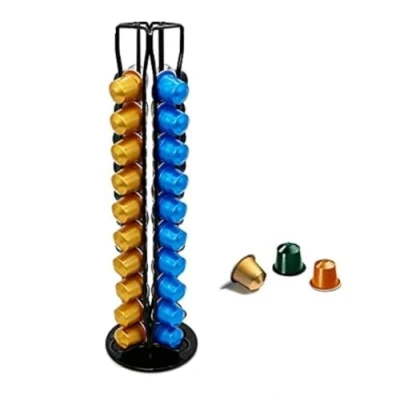 Abbildung von Exzact Kaffeekapselhalter kompatibel für Nespresso (40 x Kapseln) Ständer Kaffeekapseln Kapselständer / Kapselhalter 360 Drehbar und Rutschfest (Schwarz)