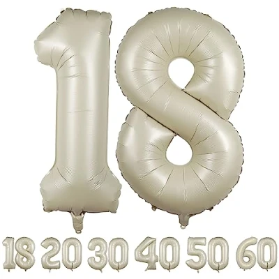 Abbildung von 18 Geburtstag deko luftballon Beige ballon 40&quot; 101cm Mädchen Junge Folienballon Zahl zum fliegt mit Helium für