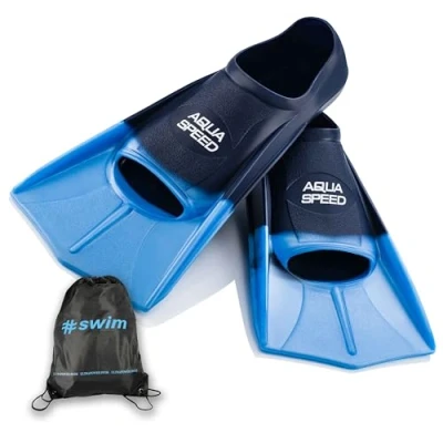 Abbildung von Aqua Speed Trainingsflossen I Herren Männer Schwimmflossen für Erwachsene Kurzflossen Schwimmen Schwimmtraining Kurze Badeflossen Sport + Ultrapower Rucksack blauIhellblauI02; Gr. 43I44