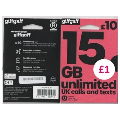 Abbildung von GIFFGAFF 02 4G ALL IN ONE HYBRID SIM CARD Standard/Micro/Nano With FREE £5 CREDIT For Use IPHONE 3G, 3GS, 4, 4S, 5, 5C, 5S, 6 &amp; 6Plus Samsung Galaxy S1, S2, S3, S4, S5, S6 Notes UNLIMITED CALLS, TEXT INTERNET BY LH LIMITED