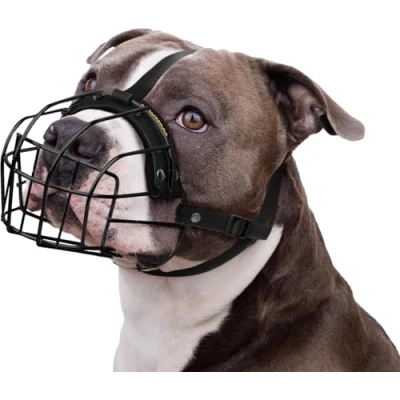 Abbildung von BRONZEDOG Pitbull Maulkorb für Hunde, atmungsaktiv, Metallkorb große Amstaff Staffordshire Terrier, Beißen, Kauen, Bellen Nylon (Schwarz, Einheitsgröße)