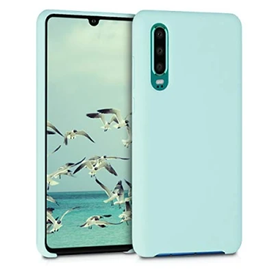 Abbildung von kwmobile Hülle kompatibel mit Huawei P30 Silikon Handy Case Handyhülle weiche Oberfläche kabelloses Laden Mintgrün matt
