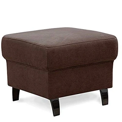 Abbildung von Cavadore Hocker Ammerland, Polsterhocker, Fußbank für Wohnzimmer passend zur Wohnlandschaft 58 x 48 58, lederoptik cognac