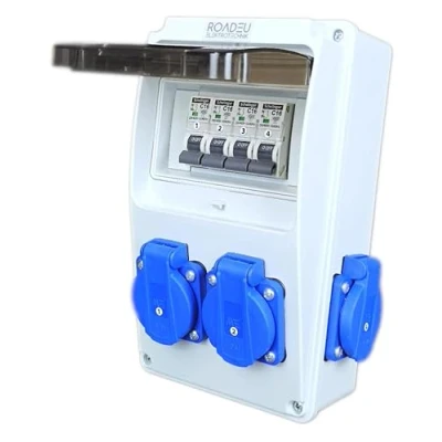 Abbildung von RoadEu Stromverteiler 230V 4X Schuko Steckdose mit Schalter Steckdosenverteiler Leistungsschalter C 16A Verdrahtet, Baustromverteiler Indoor/Outdoor Bereich IP54