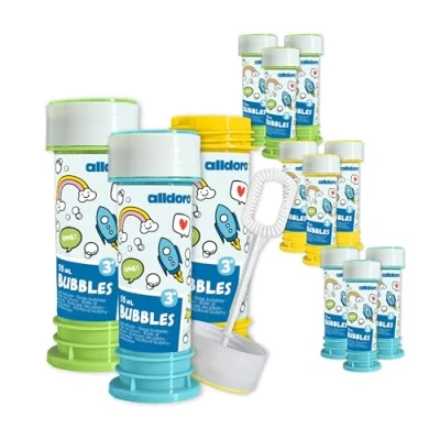 Abbildung von alldoro 63072 Bubble Fun Seifenblasen 12er Set, je Dose 55ml Seifenlauge mit Pustestab und Labyrinth Spiel im Deckel, 12 Stück Vorteilspack für Hochzeit &amp; JGA, Kinder ab 36 Monaten Erwachsene