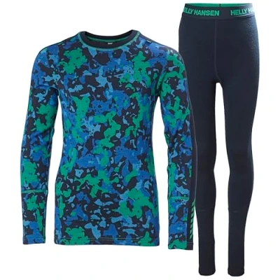 Abbildung von Helly Hansen Unisex Kids JR Graphic Lifa Merino Set Base Layer Bottom, 499 Bright Green Splash CAMO A, 8 Years
