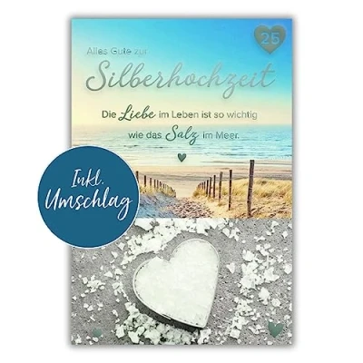 Abbildung von bsb Karte zur Silberhochzeit liebevolles Geschenk mit Meer Motiv Glückwunsch Umschlag silberner Hochzeitstag in 11,5 x 17,0 cm