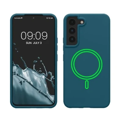 Abbildung von kwmobile Hülle kompatibel mit Samsung Galaxy S22 magnetisches Silikon Case MagSafe Cover gummiert Petrol matt