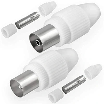 Abbildung von Antennenstecker Set 1x Stecker &amp; Buchse für Kabelfensehen DVB C T2 und Radio TV Antennen IEC (männlich weiblich) Koaxial Antennenkabel Kupplung Kabel BK Anlagen HQ 4K UHD von HB DIGITAL