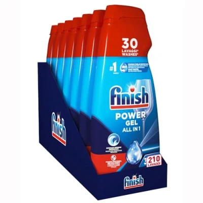 Abbildung von Finish Powergel Geschirrspülmittel Fresh, Spülmaschinengel, 210 Waschgänge, 7 Packungen mit je 30 Spülmaschinen