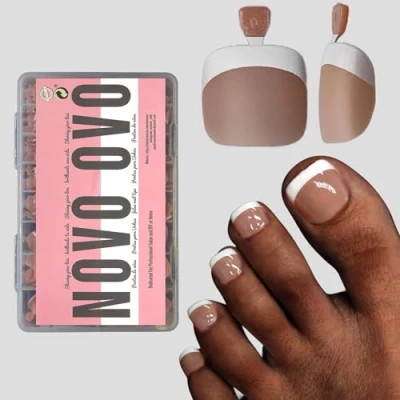 Abbildung von NOVO OVO fußnägel zum aufkleben, Artificial toe nail tips, BROWN PINK fussnägel kleben, künstliche zehennägel, soft gel full cover toenail tips set, fuß nägel x 15 Größen 360 Stück